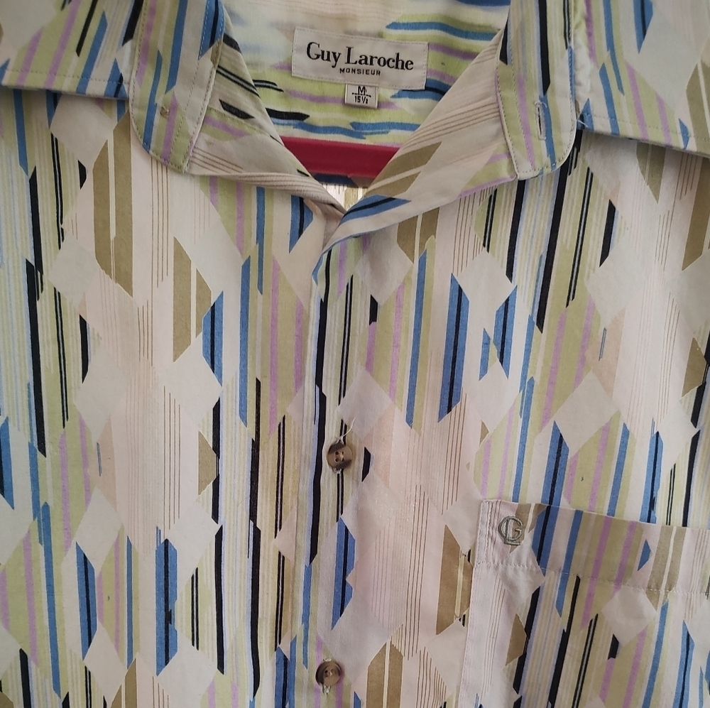 GUY LAROCHE MONSIEUR COTTON RETRO SHORT SLEEVE BUTTON UP SHIRT. MEDIUM.